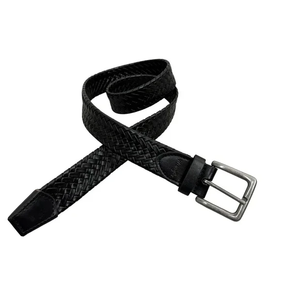Wrangler Belt Mens 34 Black Braided Bonded Leather Cowboy Adjustable Silver