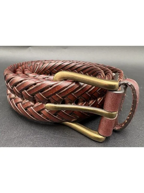 Tommy Hilfiger Men's Belt Braided Woven Black Brown Leather Size 37