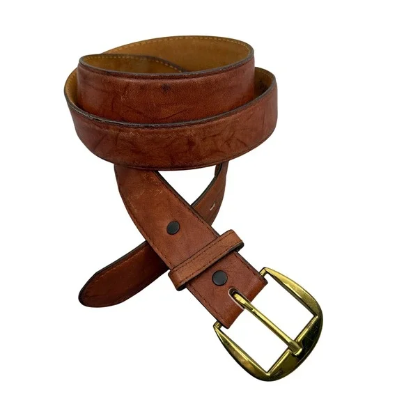 Tony Lama Belt Mens 44 Brown Leather Western Brass Buckle Made in USA Cowboy