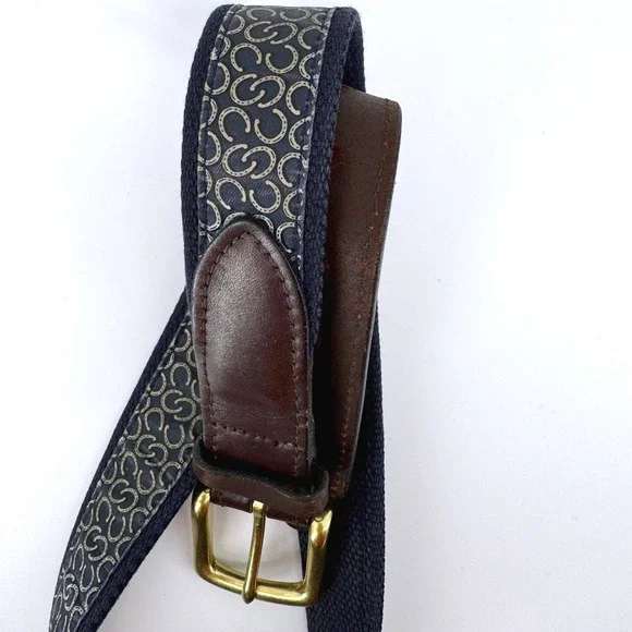 Vineyard Vines Belt‎ Men Sz 32 Navy Blue Kentucky Derby Horseshoe Leather Canvas
