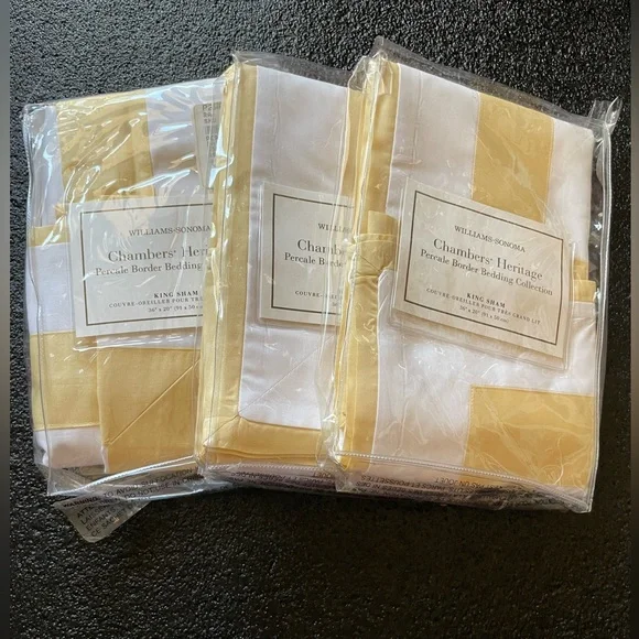 Set of 3 Williams-Sonoma King Shams – Chambers Heritage Percale Border Gold Trim