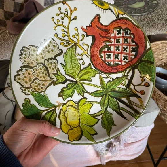 Williams Sonoma Multicolor Ceramic Plate with Pomegranate Design