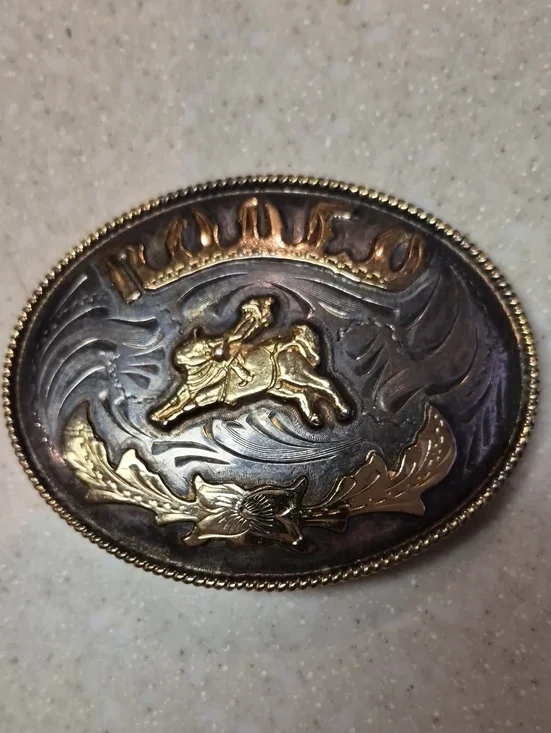 Western Two-Tone Horse & Rider Oval Belt Buckle