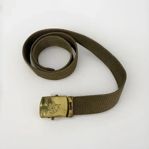 VINTAGE 1970s Boys Scout Canvas Belt 40” With Brass Buckle- USA Made Scouts