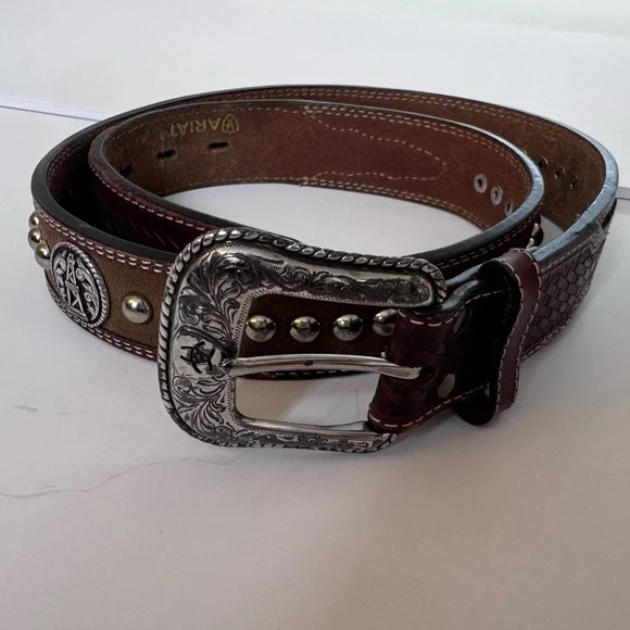 Ariat Men’s Leather Studded Belt Oil Rig Concho Size 36 Western