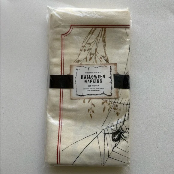 William Sonoma Halloween napkins new set of 4 spider web spooky