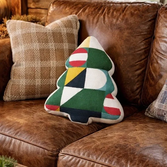 West Elm throw pillow modern abstract Christmas tree  geometric green red yellow