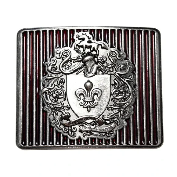 Unbranded Mens Silver Red Heraldic Crest Belt Buckle Fleur De Lis Medieval