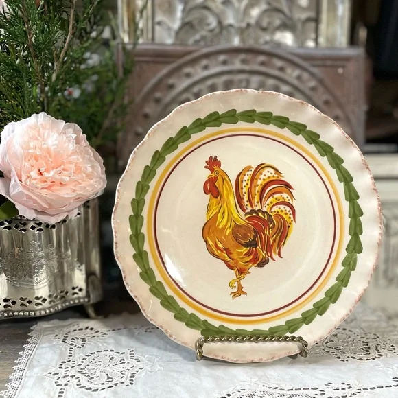 Williams Sonoma white Rooster salad plate ruffled edge French Country farmhouse