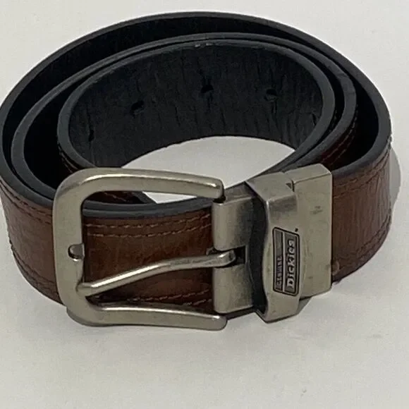 Genuine Dickies Men's Brown Black Reversible‎ Double Stitch Adjustable Belt 38