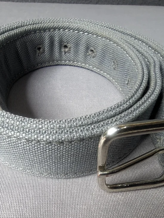 Alexander Olch Men's Canvas Belt in Light Gray with Silver Buckle Size M