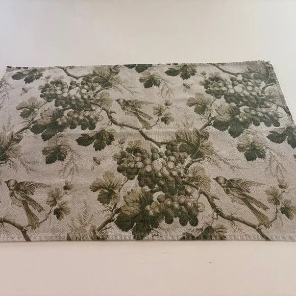 SET/4 WILLIAMS SONOMA GRAPEVINE TOILE BIRD COTTON BEE KITCHEN TOWELS Sage Green