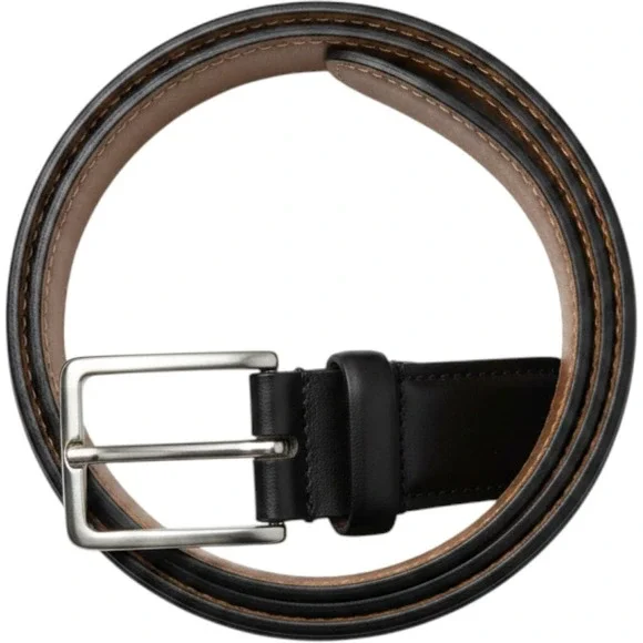 Brooks Brothers Mens Black Leather Dress Belt Made in Italy Solid Brass Size 44