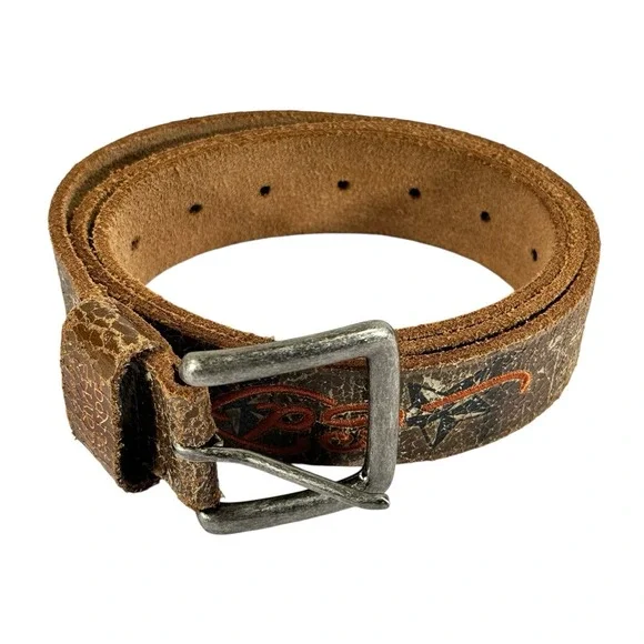 Ed Hardy Y2K Crackle Leather Belt Tattoo Star Punk Rock Biker Grunge Western M