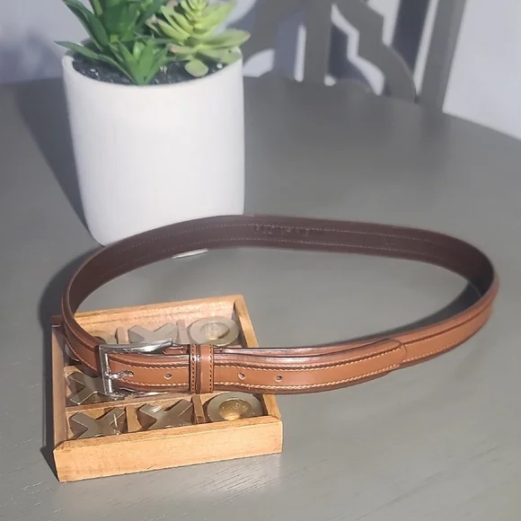 Florsheim Two-Tone Brown Leather Belt with Silver Buckle