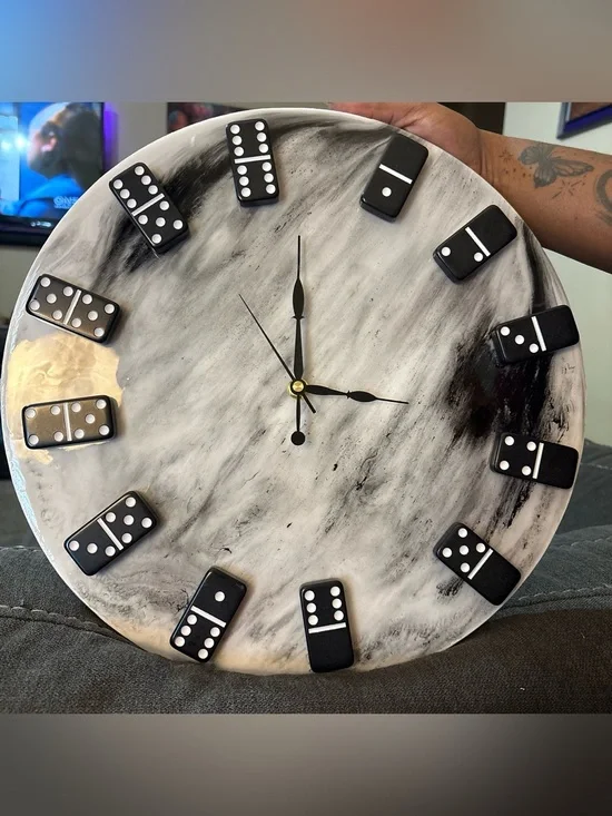 Black & White Domino Wall Clock - Unbranded Marble Resin Design