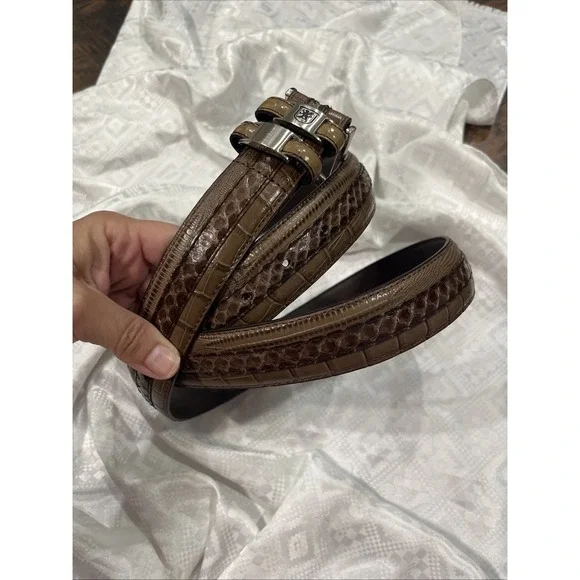 Stacy Adams Brown Leather Belt Snakeskin Reptile Embossed Moc Croc Mens 50