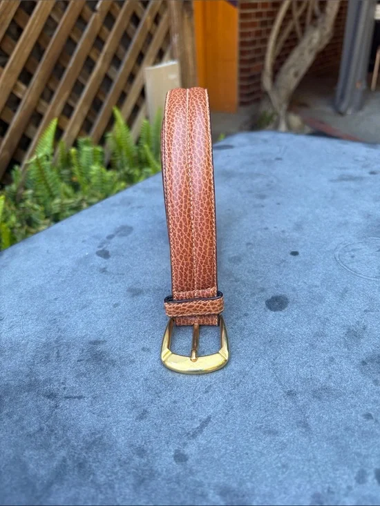 Men's Tan Leather Belt with Reptilian Pattern Made in Italy