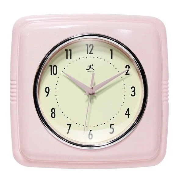 Square Silent 9 inch Mid Century Modern Kitchen Diner Wall Clock Quartz Sweep...