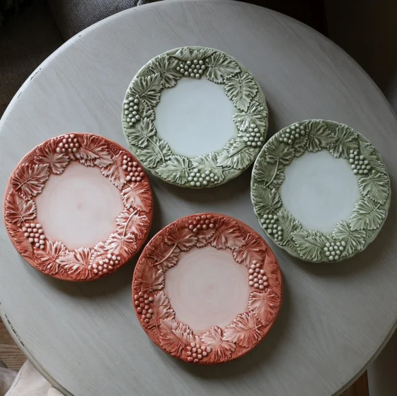 Vintage Williams-Sonoma Embossed Grape Salad Plates | Sage Green & Terra Cotta