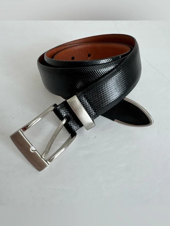 Cole Haan Leather Textured Belt black with silver buckle size 36