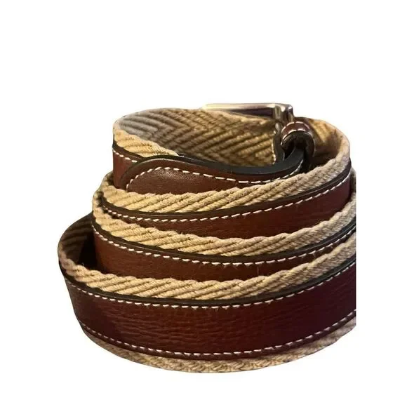 New Vineyard Vines Men’s Chevron Webbing Canvas & Genuine Leather Jetty Belt
