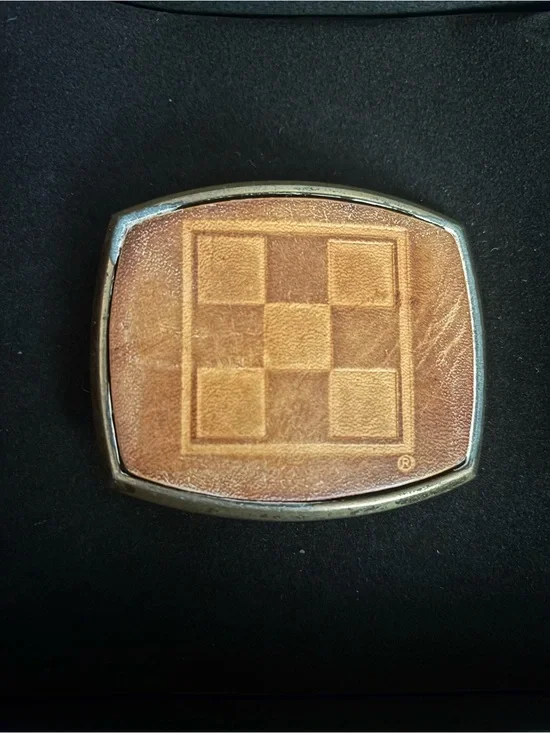 El CiD Vintage Men's Tan Leather Belt Buckle with Checkerboard Detail