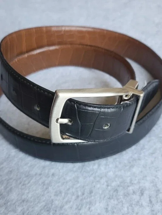 Nike Reversible Belt 38 Black Brown Genuine Bonded Leather Aligator Pattern
