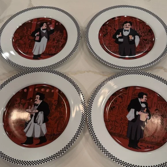 Guy Buffet Waiter Suite Porcelain Dinner Plates (4)