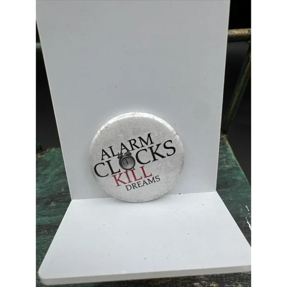Vintage Alarm Clocks Kill Dreams Pin Accessory White Red Black Funny