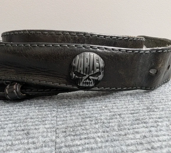 Harley Davidson Belt Mens 40 Black Leather Metal Skull Logo Biker Vintage USA
