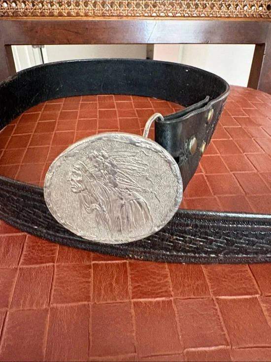 Bergamont Belt Buckle—Native American—Silver Ornate Buckle & Browning Belt