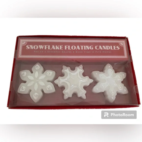 NWT Williams Sonoma Floating Candle Snowflake Shaped Set of 3 White Silver VTG