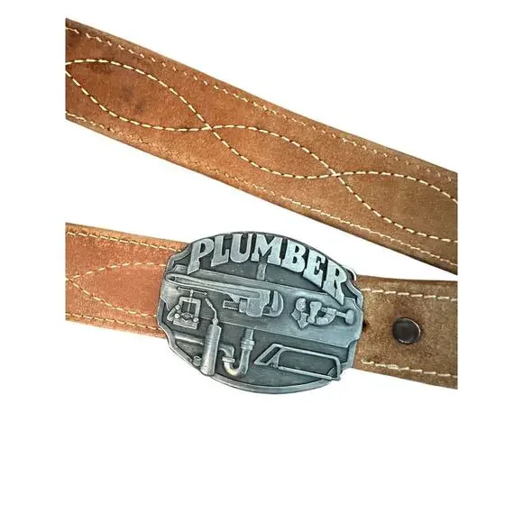 Vintage Tnt Biker Apparel Belt Plumber Tools Embossed Cowhide Leather Embossed