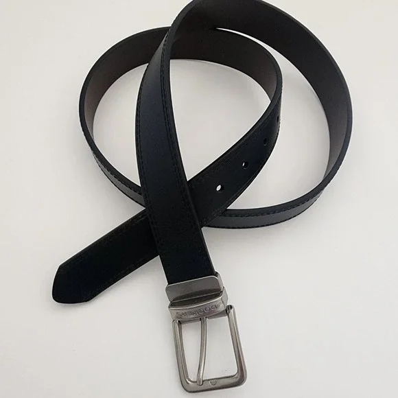 Dockers black‎ leather belt silver tone buckle XL 42 - 44
