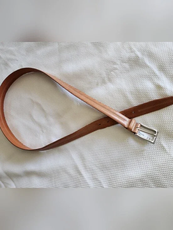 John W. Nordstrom Tan/Brown Leather Belt with Silver Buckle