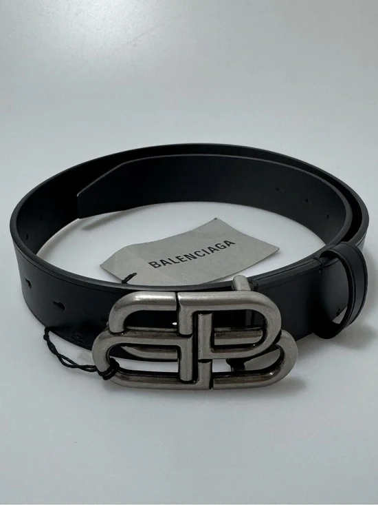 Balenciaga BB Logo Belt Leather Black Silver 75/30