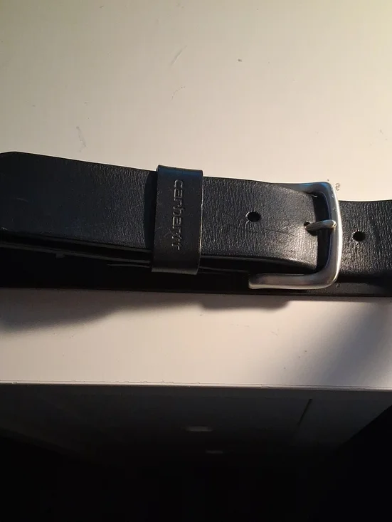 Carhartt Black Leather Men's Belt with Brushed Silver Buckle Size 54
