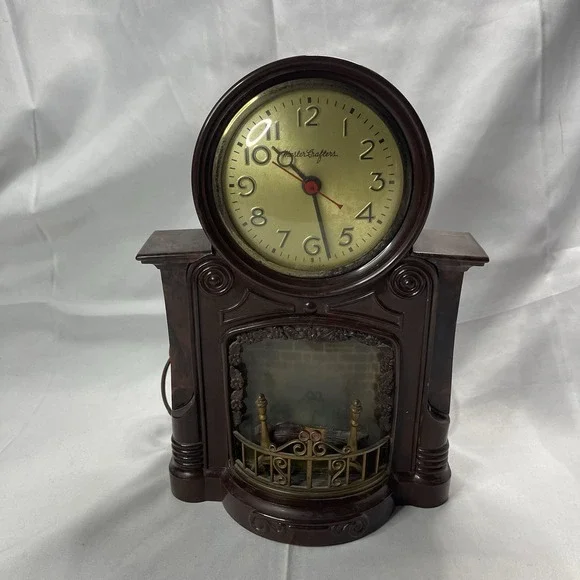Vintage Master crafters Fireplace ANIMATED Clock Lighted Motion Lamp NOT WORKING