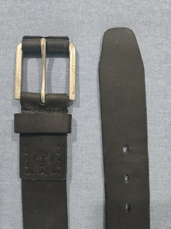 Timberland Black Leather Men's Belt with Silver Buckle