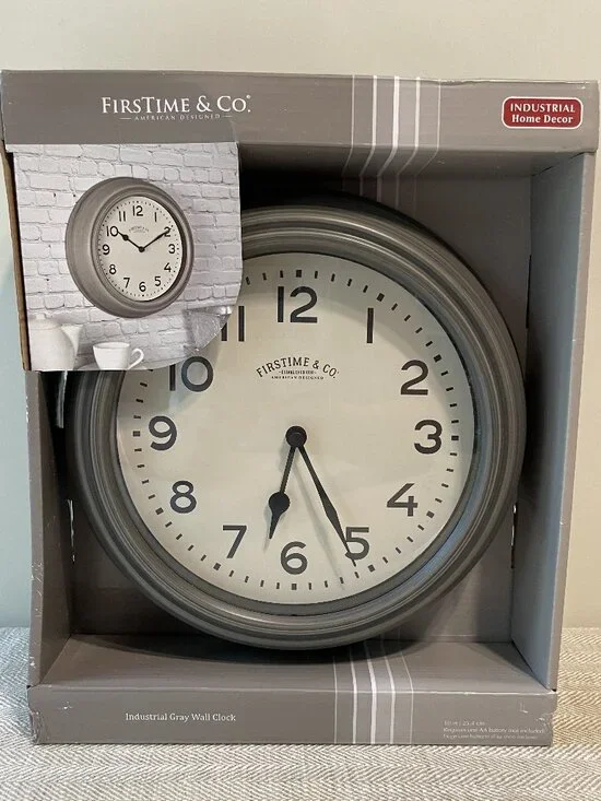 NEW FirstTime & Co. 10-in Industrial Gray Quartz Wall Clock #40233, time decor