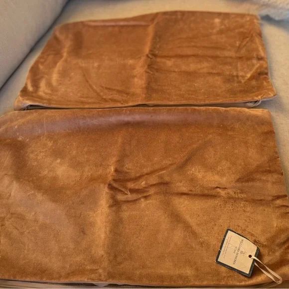 Williams Sonoma Blush and  Beige Linen Lumbar Pillow Covers Set