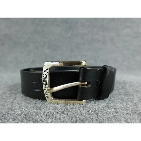 Harley Davidson Mens Black Genuine Cowhide Leather‎ Belt Silver Buckle Size 32