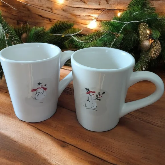 Williams Sonoma Snowman Skiing Snowman Mugs Set Of 2