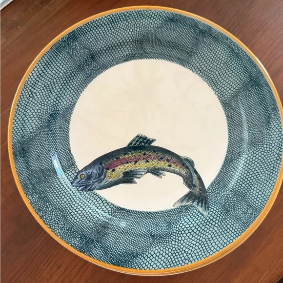 Williams Sonoma 4 English Angler Fish Plate Salmon Trout Bass Cod Made England