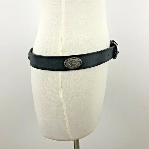 Zep-Pro Belt Womens Size 32 Georgia G‎ Silver Emblems Full Grain Leather