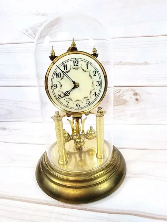 Vintage Hall Craft Corp Torsion Pendulum Glass Dome Clock Made In Germany READ