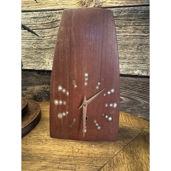 Early‎ Rare Mid Century Modern Teak Brass Statue Clock. Beautiful.