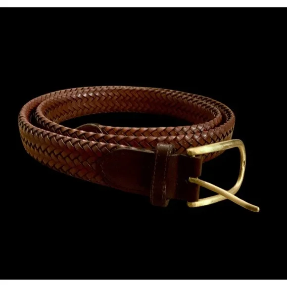 Perry Ellis Portfolio Brown Leather Braided Belt HP65106 W/Brass Buckle Sz 40