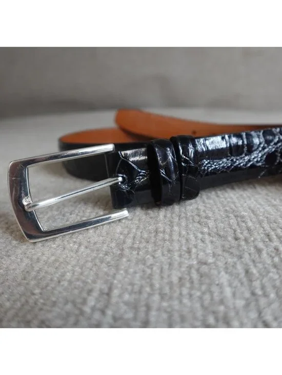 Traffalgar Mens Belt 36 Black Lined Glazed American Alligator Dress
